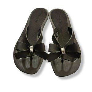NEW GUESS Women's Black Rhinestone Bow Flip Flops Sandals Shoes Sz 35(4)
